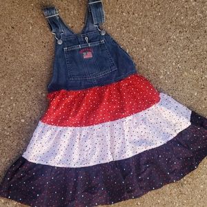 Osh Kosh B'Gosh Red White Blue Overall Dress 6 July 4 RWB